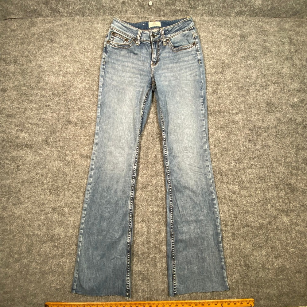 Shyanne Womens‎ Bootcut Jeans Medium Wash Blue Western Denim 28W x 36L Raw Hem